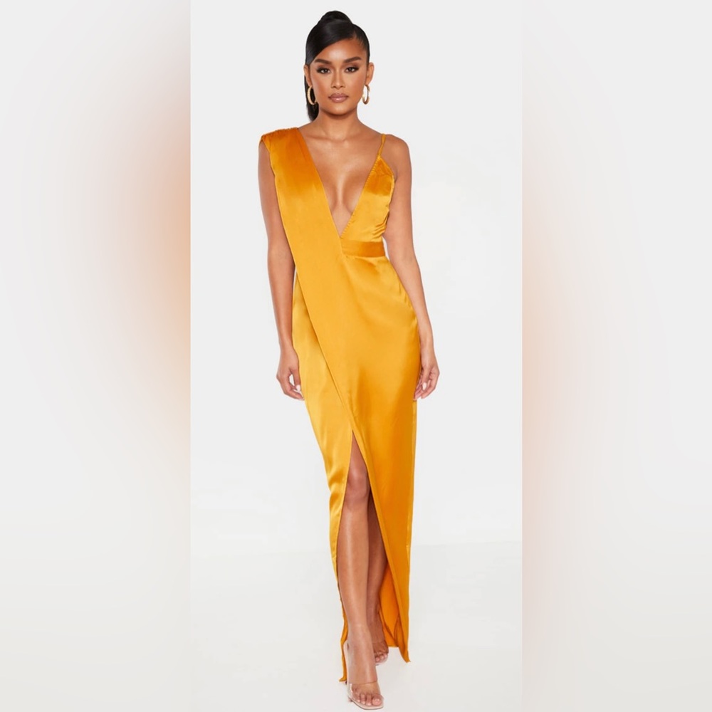 BRAND NEW Mustard Asymmetric Drape Detail Maxi Dress